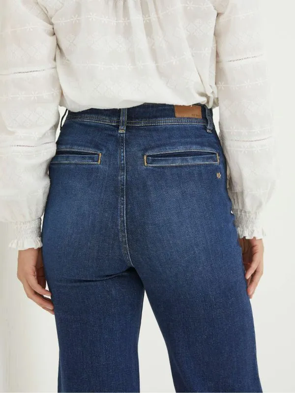 Fat Face Jeans Women Keswick Blue Wide Leg Crop Jeans