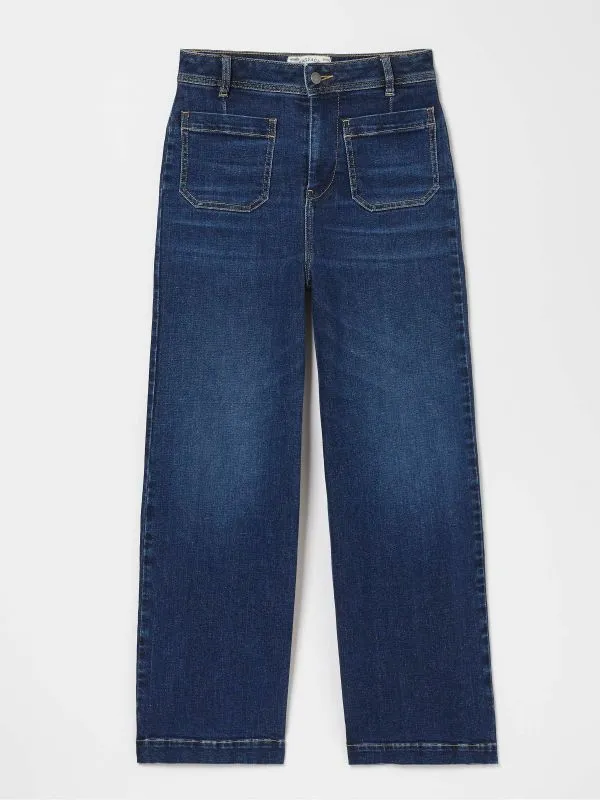 Fat Face Jeans Women Keswick Blue Wide Leg Crop Jeans