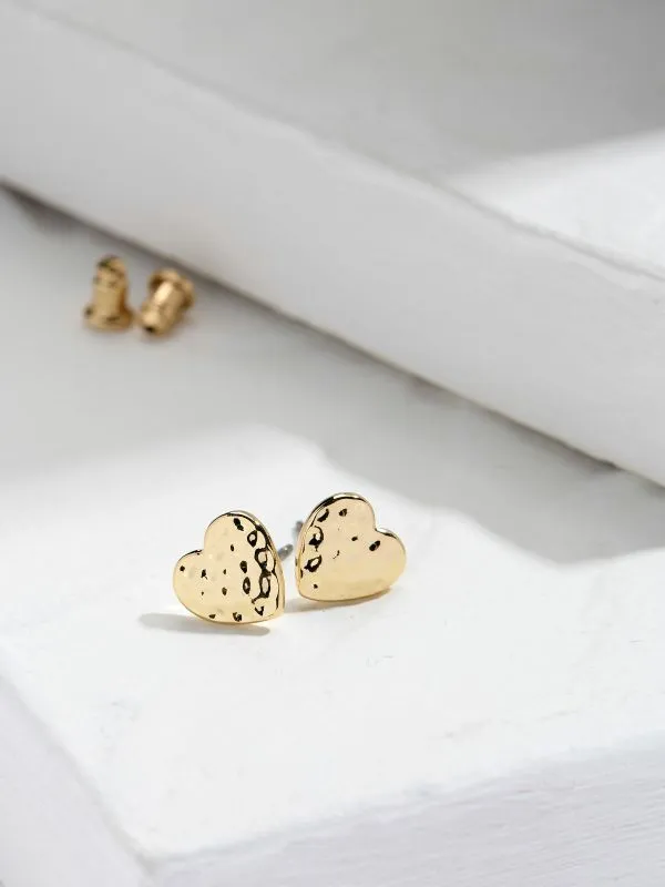 Fat Face Jewellery Women Gold Tone Hammered Heart Stud Earrings