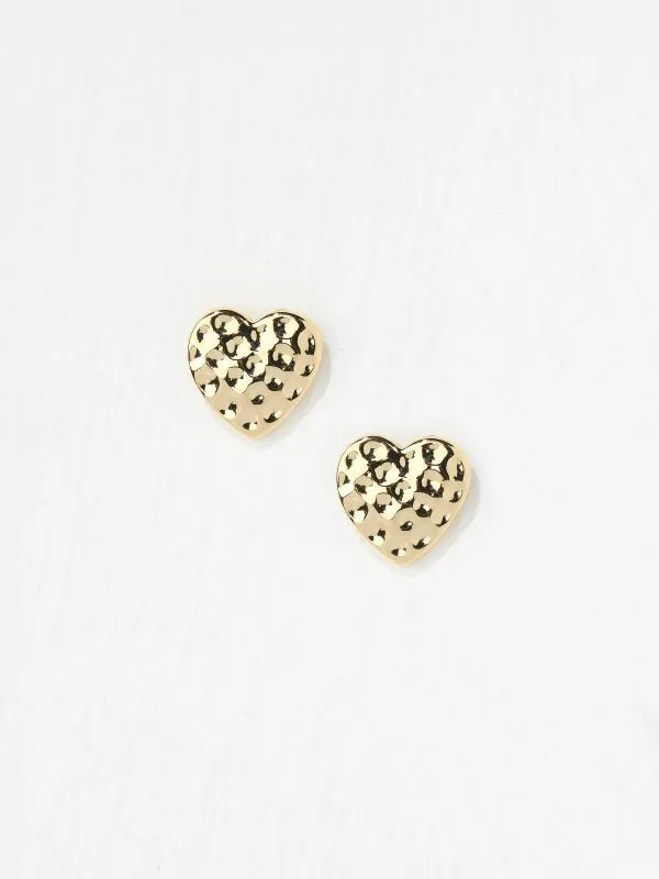 Fat Face Jewellery Women Gold Tone Hammered Heart Stud Earrings