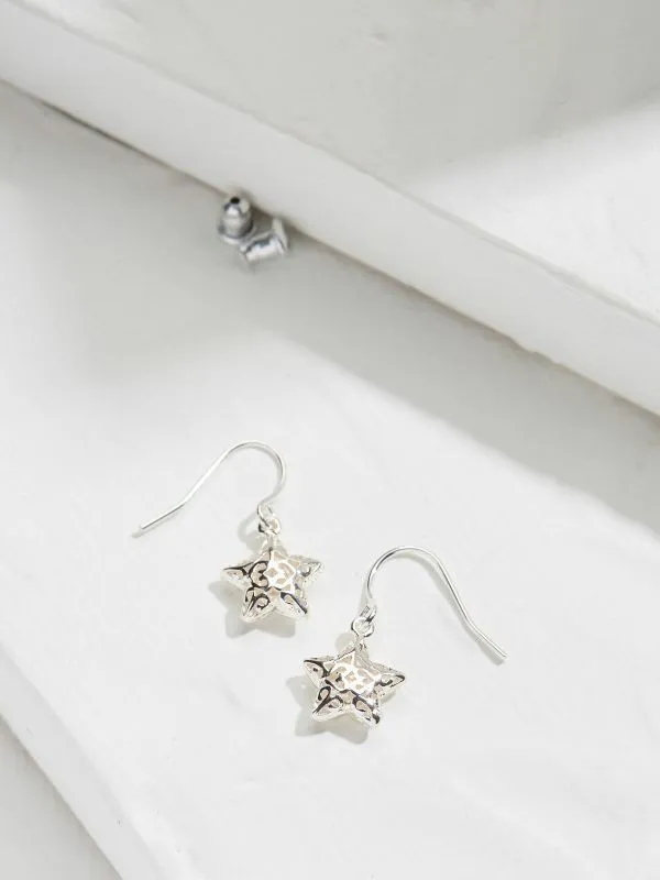 Fat Face Jewellery Women Silver Tone Filagree Star Drop Earrings