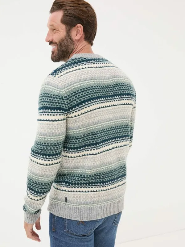 Fat Face Knitwear Men Calder Dark Teal Stripe Knitted Jumper