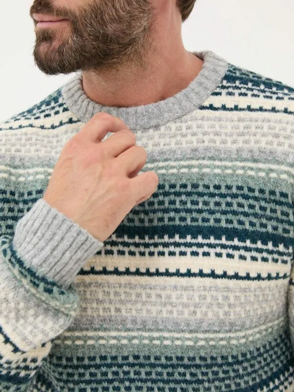 Fat Face Knitwear Men Calder Dark Teal Stripe Knitted Jumper