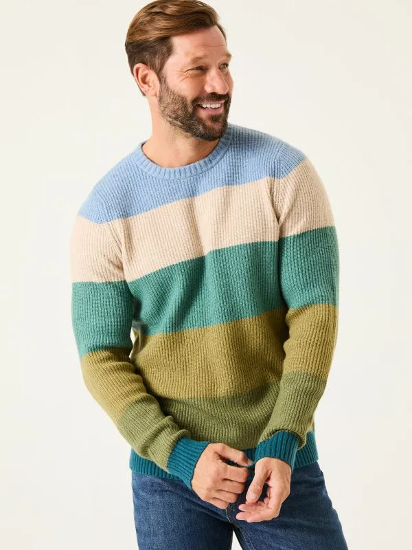 Fat Face Knitwear Men Hinton Green Stripe Crew Neck Jumper