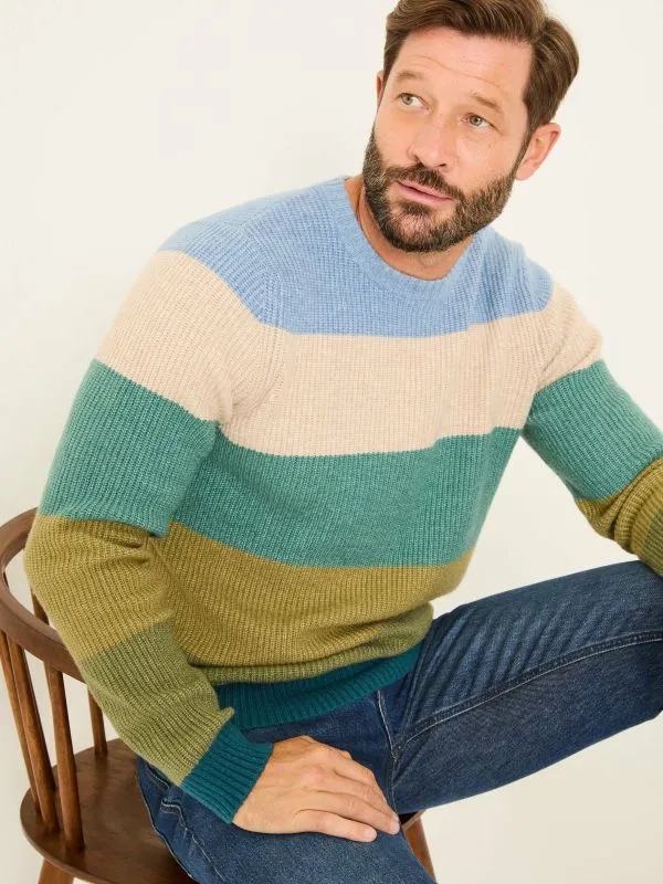 Fat Face Knitwear Men Hinton Green Stripe Crew Neck Jumper