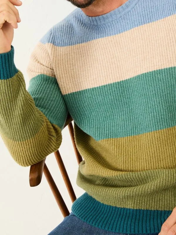 Fat Face Knitwear Men Hinton Green Stripe Crew Neck Jumper
