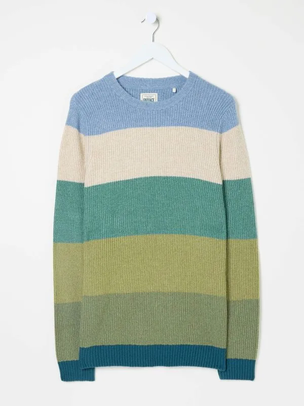 Fat Face Knitwear Men Hinton Green Stripe Crew Neck Jumper