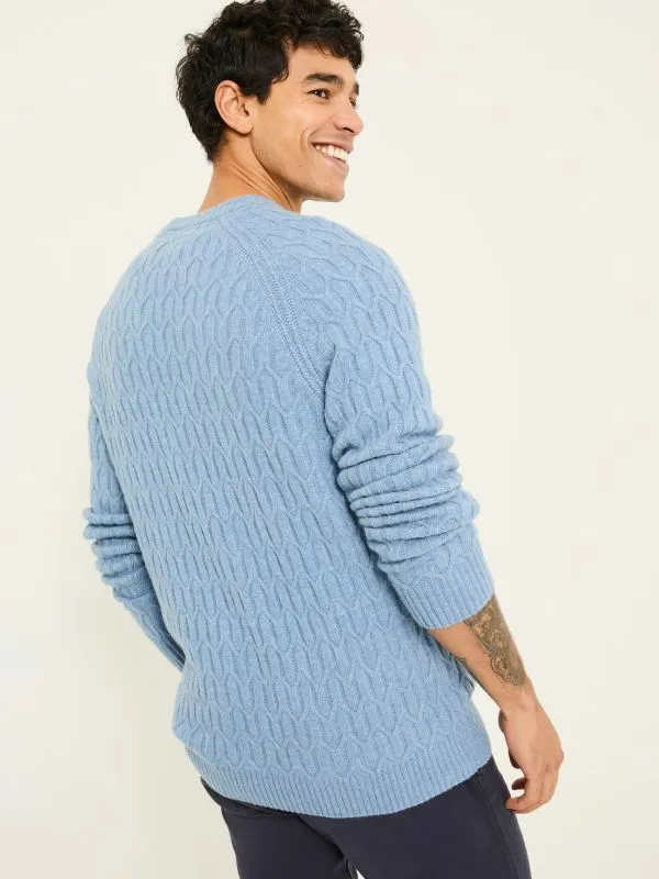 Fat Face Knitwear Men Light Blue Hinton Textured Knitted Crew Neck Jumper