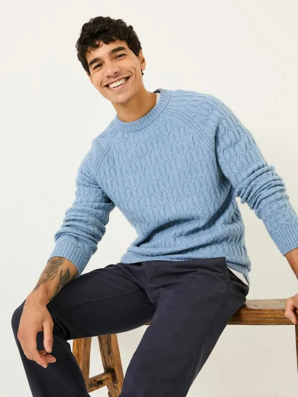 Fat Face Knitwear Men Light Blue Hinton Textured Knitted Crew Neck Jumper
