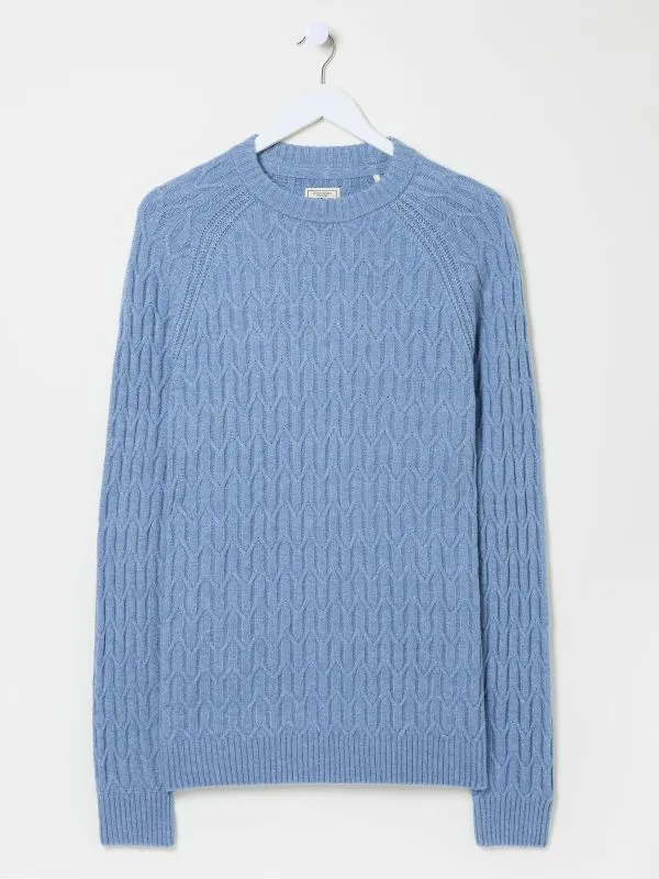 Fat Face Knitwear Men Light Blue Hinton Textured Knitted Crew Neck Jumper