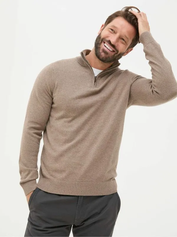 Fat Face Knitwear Men Rye Natural Beige HalfNeck Jumper