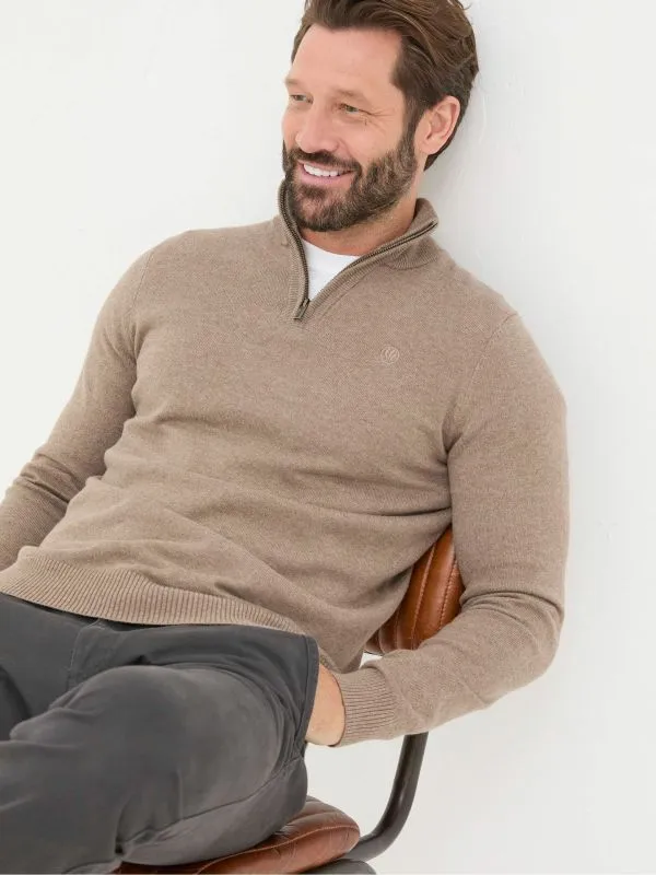Fat Face Knitwear Men Rye Natural Beige HalfNeck Jumper