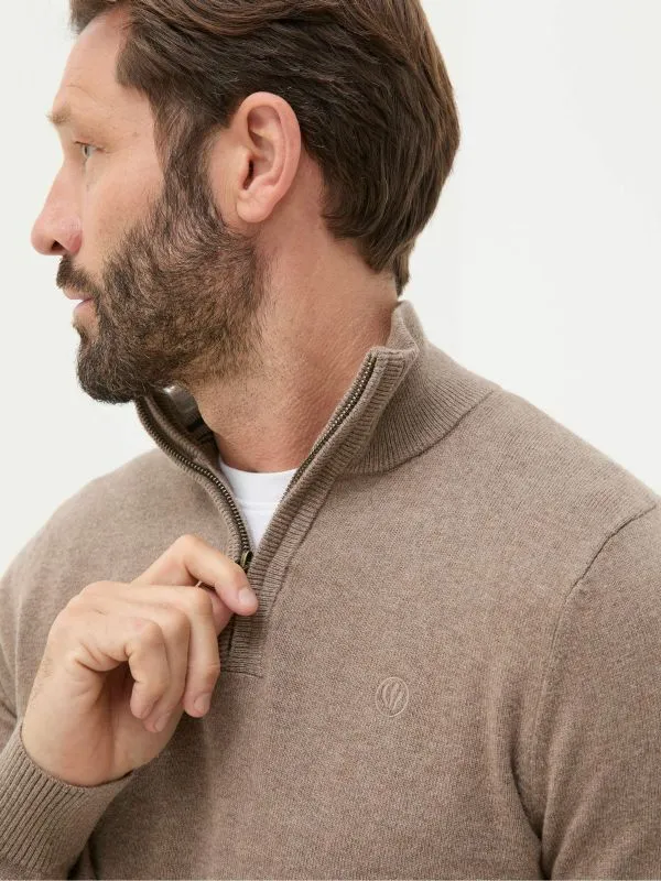 Fat Face Knitwear Men Rye Natural Beige HalfNeck Jumper