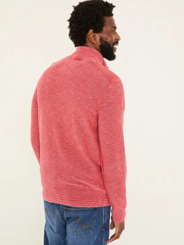 Fat Face Knitwear Men Washed Red Berwick Laundered Half Neck Jumper