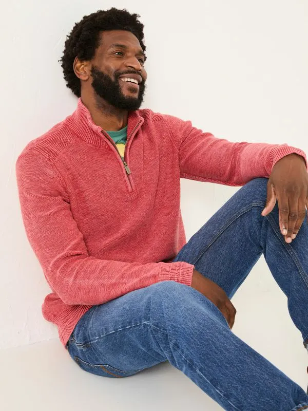 Fat Face Knitwear Men Washed Red Berwick Laundered Half Neck Jumper