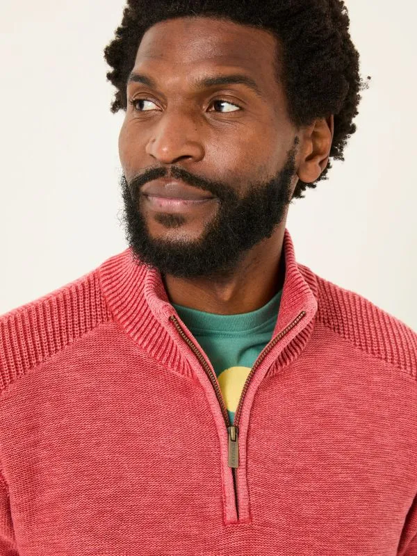Fat Face Knitwear Men Washed Red Berwick Laundered Half Neck Jumper