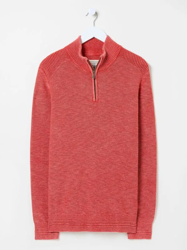 Fat Face Knitwear Men Washed Red Berwick Laundered Half Neck Jumper