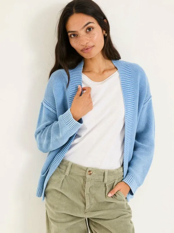 Fat Face Knitwear Women Blue Edie Laundered Knitted 100 Cotton Cardigan