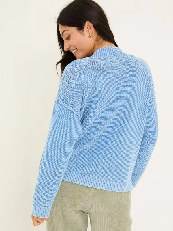 Fat Face Knitwear Women Blue Edie Laundered Knitted 100 Cotton Cardigan