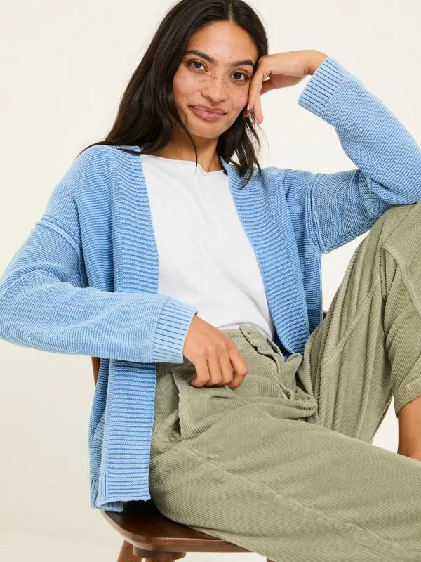 Fat Face Knitwear Women Blue Edie Laundered Knitted 100 Cotton Cardigan