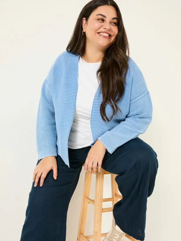 Fat Face Knitwear Women Blue Edie Laundered Knitted 100 Cotton Cardigan