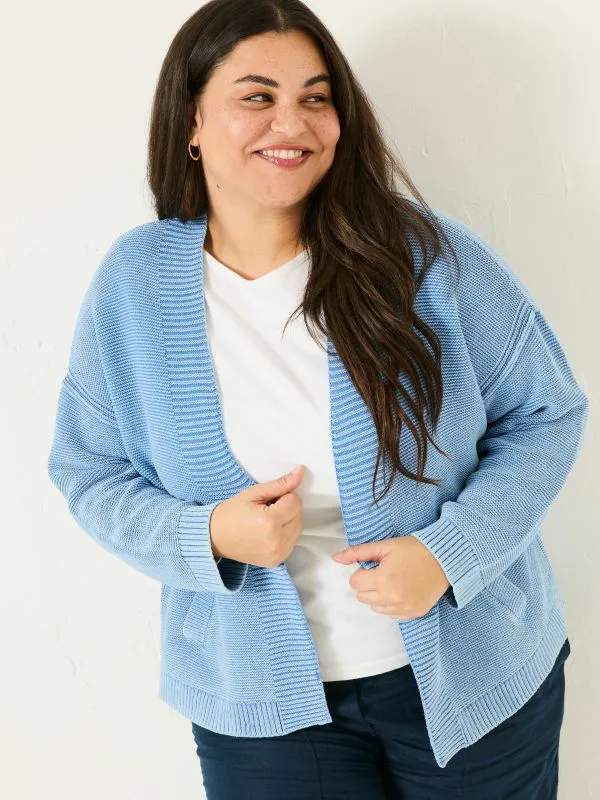 Fat Face Knitwear Women Blue Edie Laundered Knitted 100 Cotton Cardigan