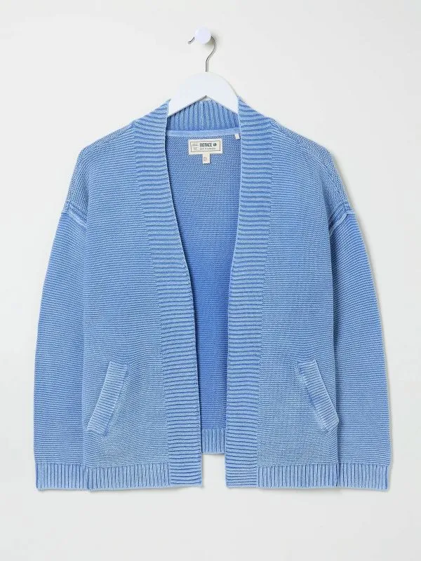Fat Face Knitwear Women Blue Edie Laundered Knitted 100 Cotton Cardigan