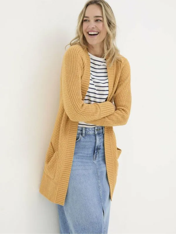Fat Face Knitwear Women Mustard Yellow Hannah Textured Knitted Cardigan