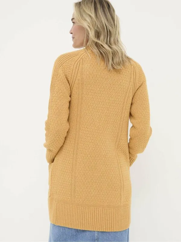 Fat Face Knitwear Women Mustard Yellow Hannah Textured Knitted Cardigan
