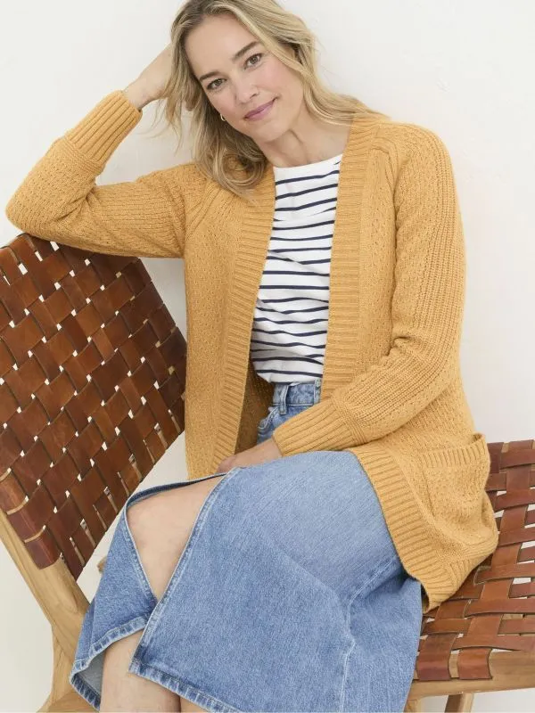 Fat Face Knitwear Women Mustard Yellow Hannah Textured Knitted Cardigan