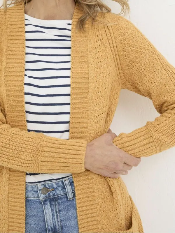Fat Face Knitwear Women Mustard Yellow Hannah Textured Knitted Cardigan