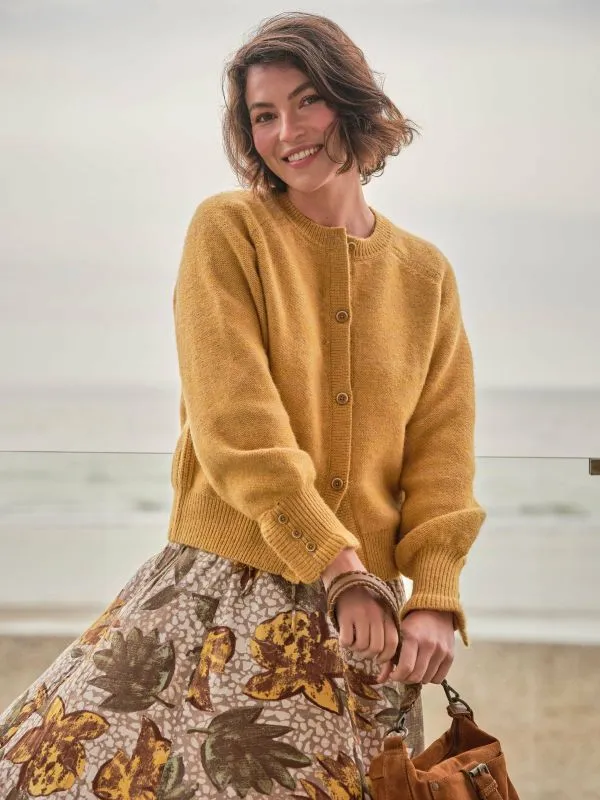 Fat Face Knitwear Women Yellow Carlee Knitted Button Front Cardigan