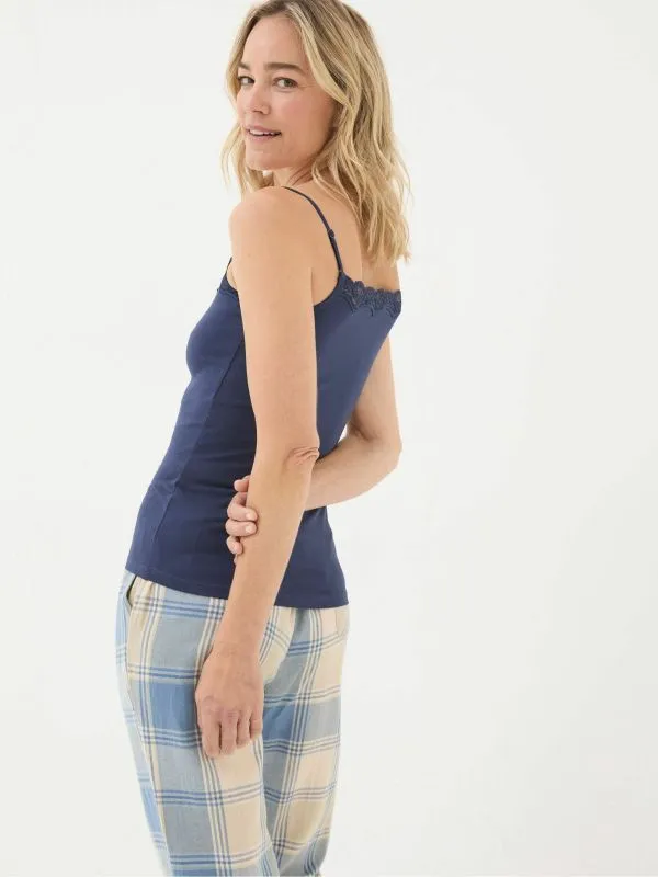 Fat Face Pyjamas and Nightwear Women Blue VNeck Lace Vest Pyjama Top