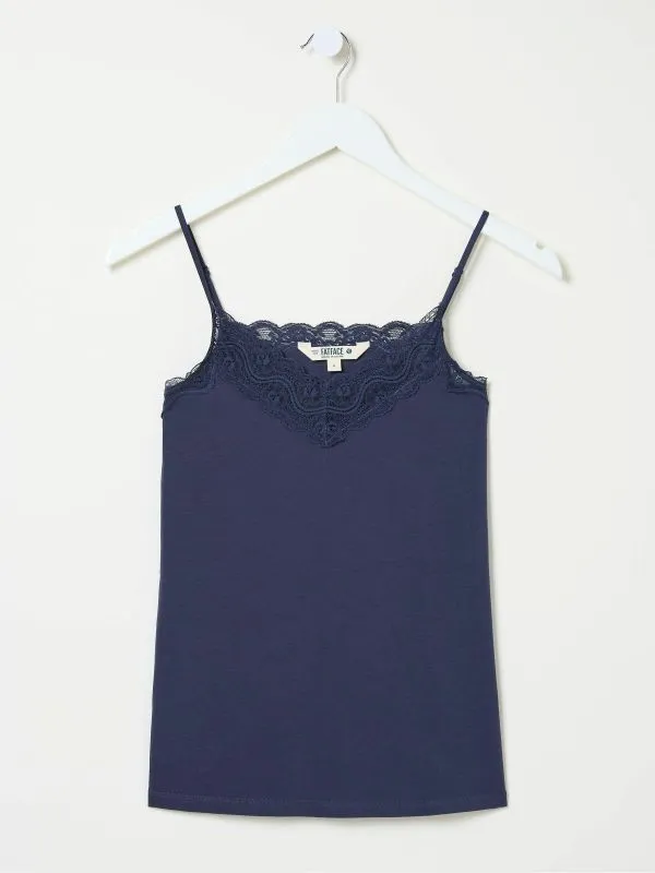 Fat Face Pyjamas and Nightwear Women Blue VNeck Lace Vest Pyjama Top