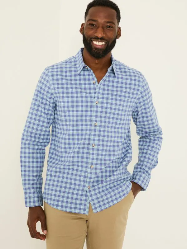 Fat Face Shirts Men Light Vintage Blue Long Sleeve Sandy Check 100 Cotton Shirt