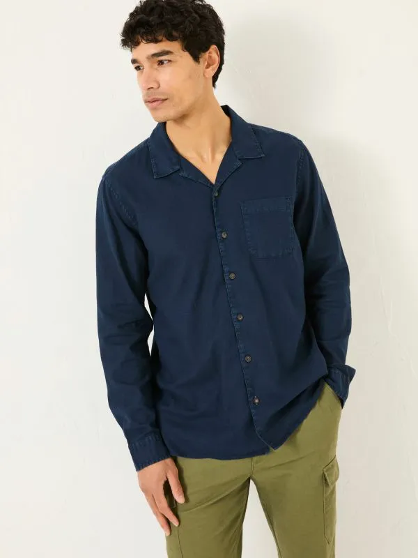 Fat Face Shirts Men Navy Long Sleeve Bugle Linen Cotton Shirt