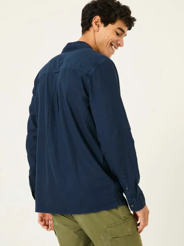 Fat Face Shirts Men Navy Long Sleeve Bugle Linen Cotton Shirt