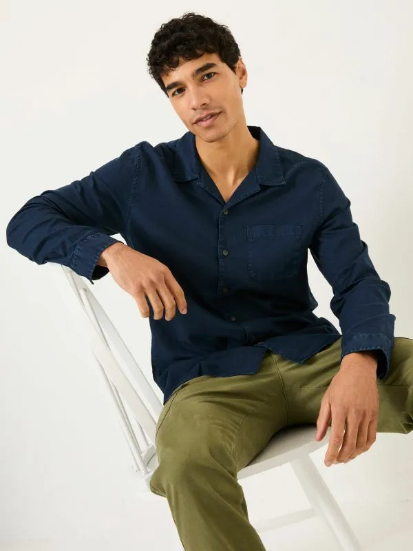 Fat Face Shirts Men Navy Long Sleeve Bugle Linen Cotton Shirt
