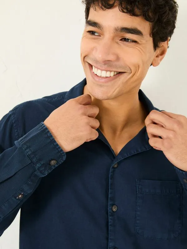 Fat Face Shirts Men Navy Long Sleeve Bugle Linen Cotton Shirt