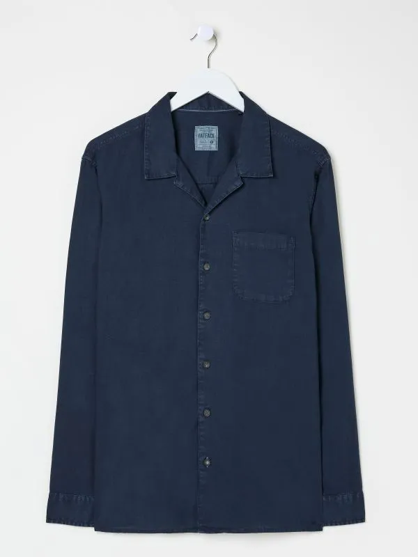 Fat Face Shirts Men Navy Long Sleeve Bugle Linen Cotton Shirt