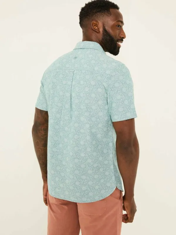 Fat Face Shirts Men Pale Blue 100 Cotton Short Sleeve Tile Print Shirt