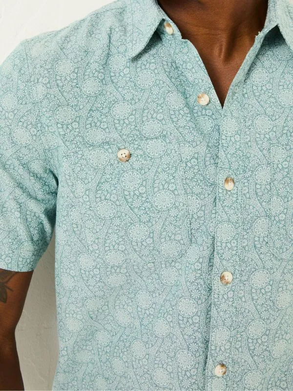 Fat Face Shirts Men Pale Blue 100 Cotton Short Sleeve Tile Print Shirt