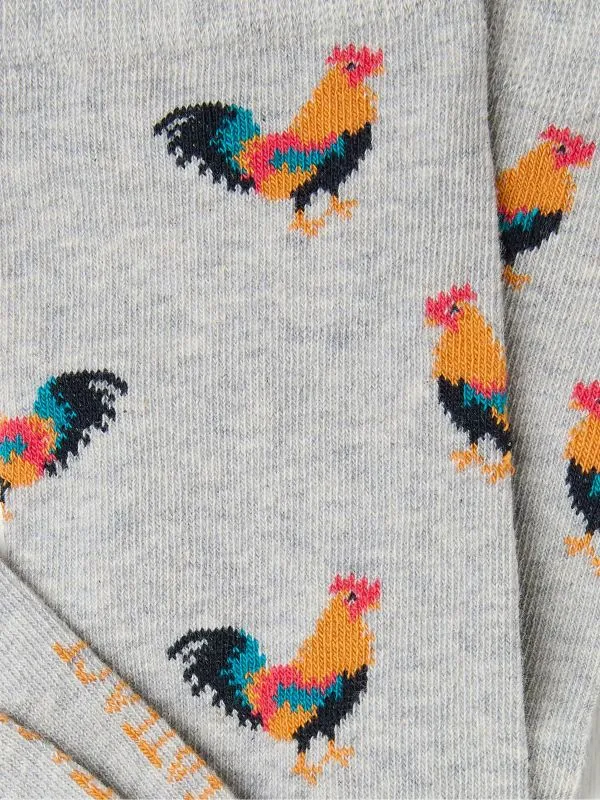 Fat Face Socks Men Grey Chicken Print Socks