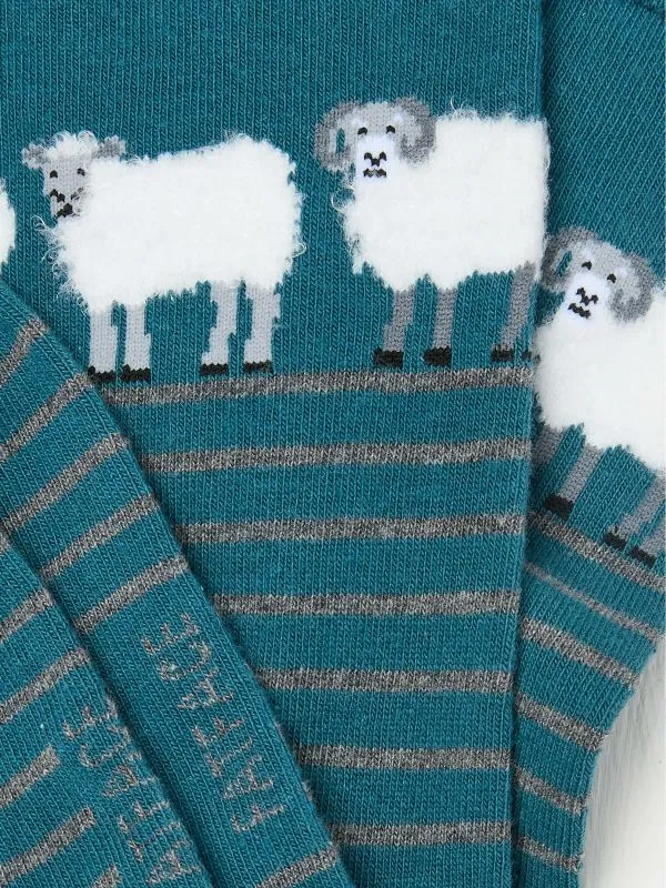 Fat Face Socks Men Teal Blue Fluffy Ram Socks