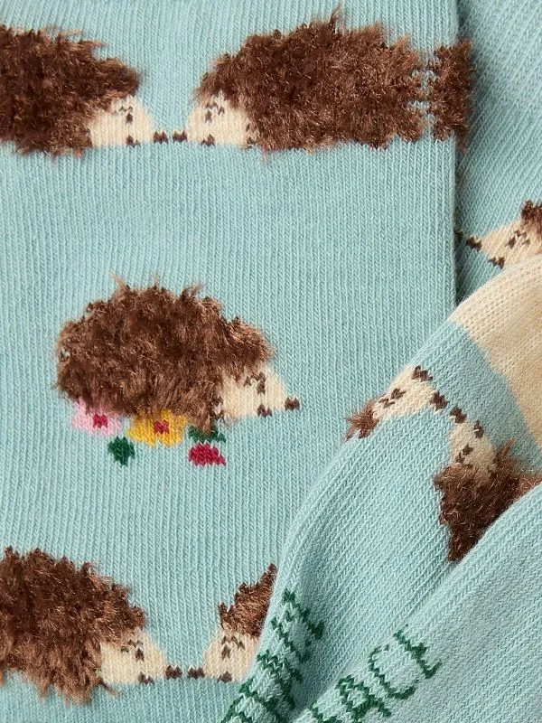 Fat Face Socks Women Green Hedgehog Socks