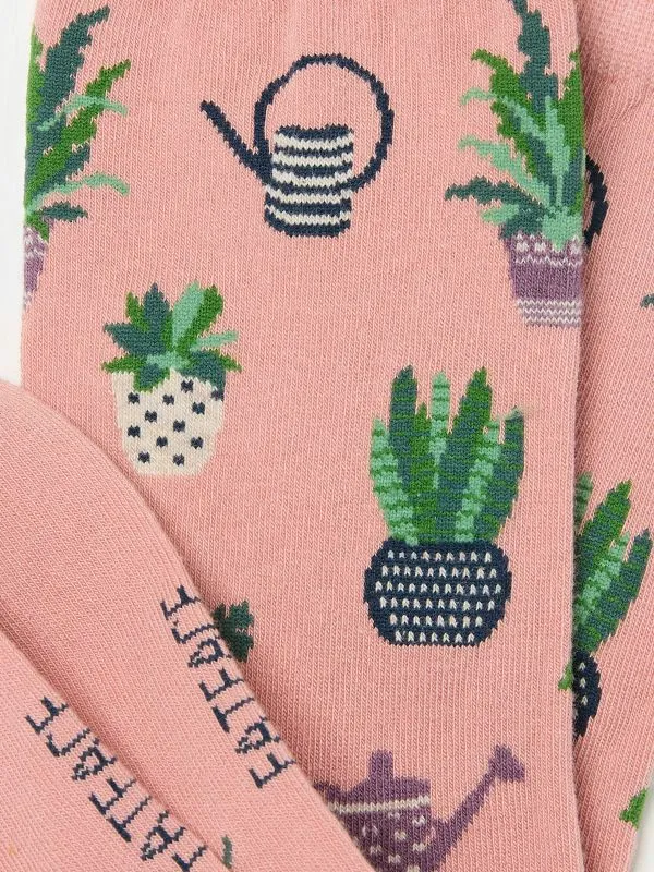 Fat Face Socks Women Pink House Plant Socks