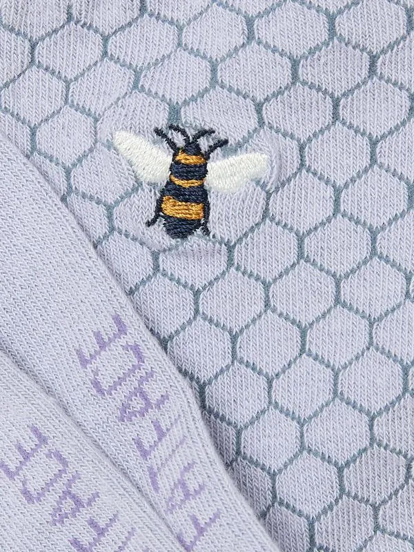 Fat Face Socks Women Purple Embroidered Bee Honeycomb Socks