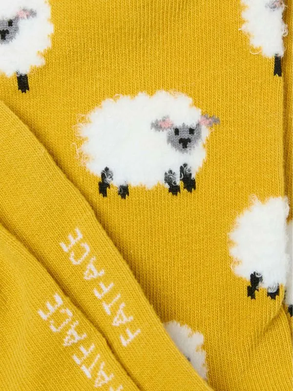 Fat Face Socks Women Yellow Fluffy Sheep Socks