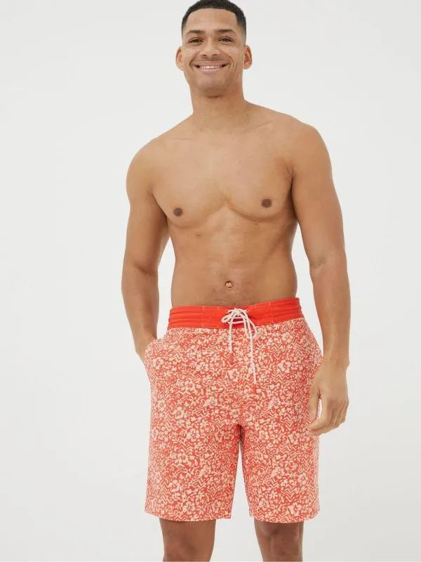 Fat Face Swimwear Men Camber Orange Hibiscus Print Swim Shorts