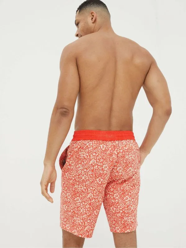 Fat Face Swimwear Men Camber Orange Hibiscus Print Swim Shorts